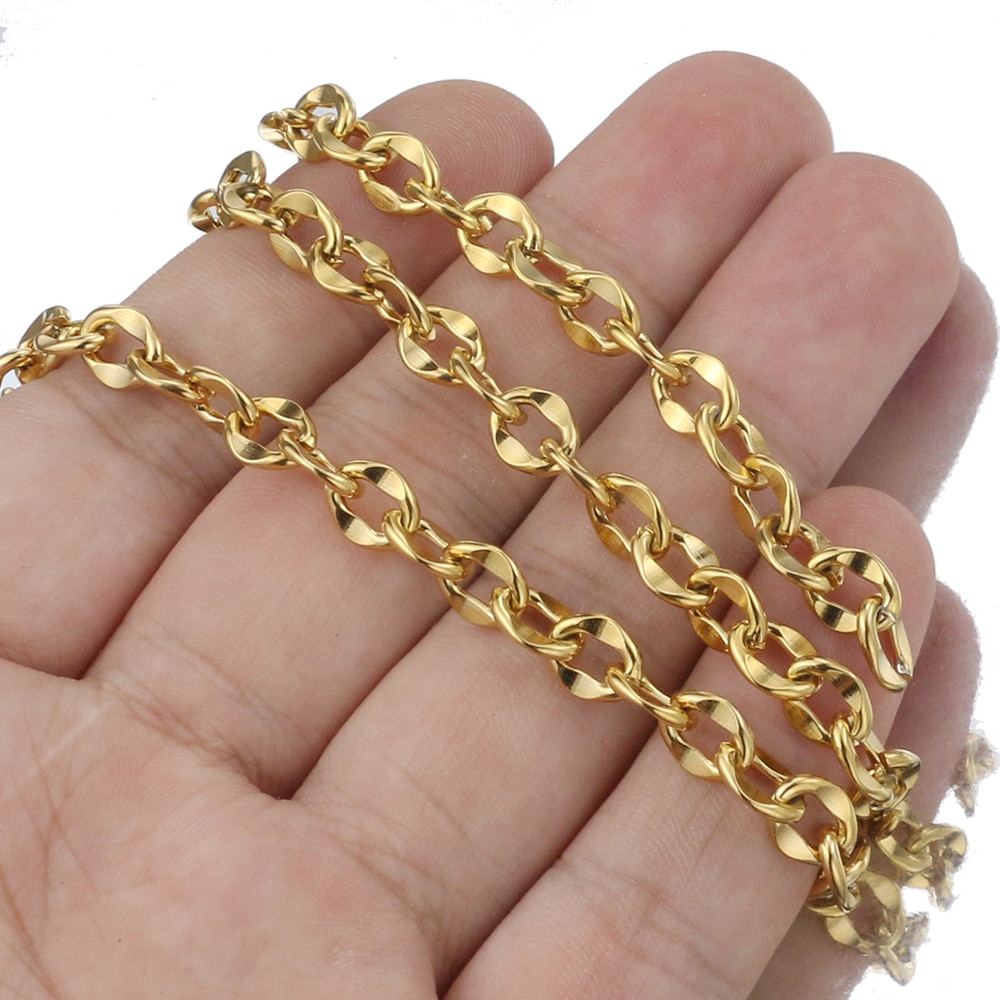 1 meter rostfritt stål guld rolo kabelkedjor platt tråd chic läppar kedja för armband halsband gör diy kedja smycken tillbehör