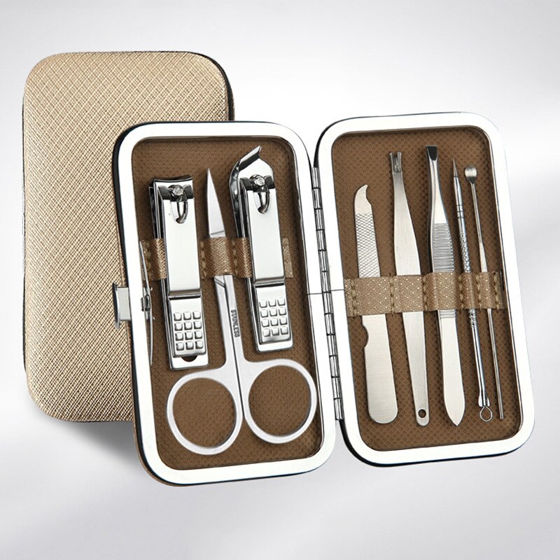 8pcs Nail Clip Set Stainless Steel Nail Scissors Clipper Cutter Trimmer Manicure Fingernail Toenail M88: Gold