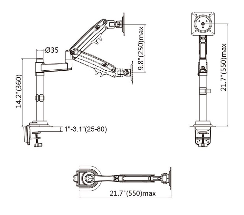 NB H100 22-35" 17"-30" GasveerMonitor Houder Arm Full Motion LCD TV Mount 2-9kg 2-12kg ergonomische dubbele arm klembeugel USB3