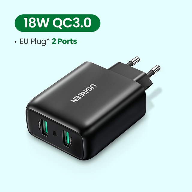 UGREEN Quick 3.0 Charge caricabatterie USB QC3.0 caricabatterie rapido per Xiaomi Samsung iPhone USB Wall EU Adapter caricabatterie per telefono cellulare: QC3.0 18W 2 Ports