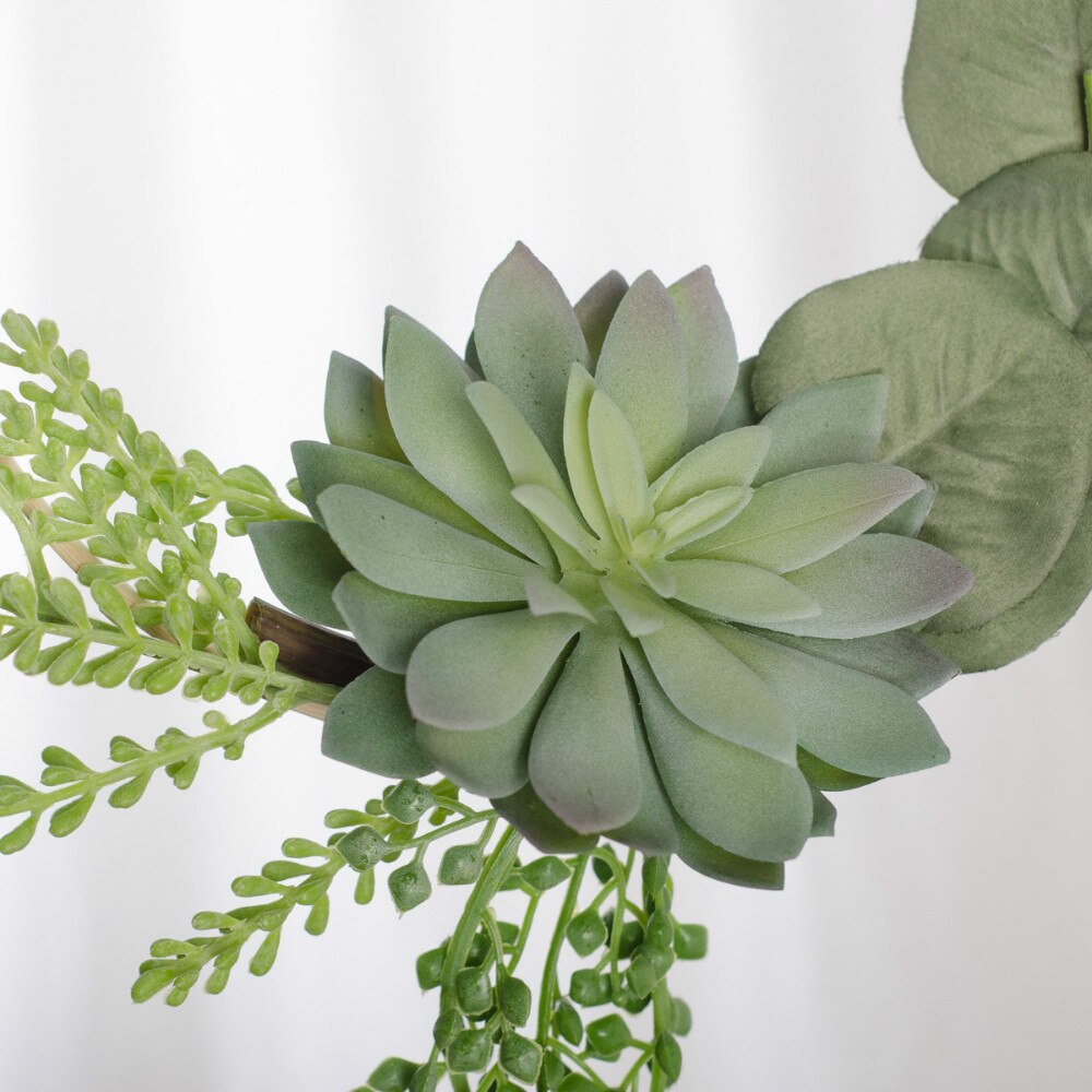 Cilected INS Artificial Green Plants Succulent Bamboo Ring Wall Hanging Home Hotel Shopping Mall Wall Decor Plastic Wreath