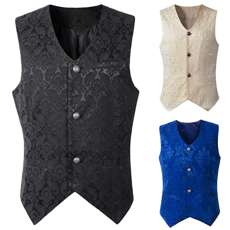 Vuxna män vintage väst väst viktoriansk svart steampunk stil gotisk jacquard svala topp ädel kostym för mäns kavaj kostym
