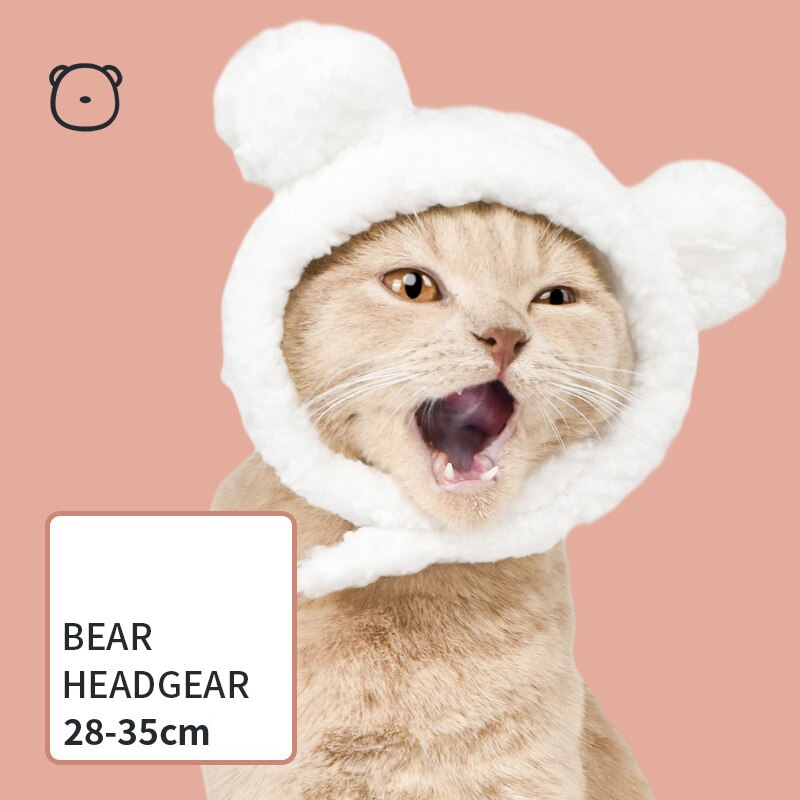 Peluca de gato de melena de León, sombrero para cachorro y gato, accesorio de decoración para mascota, gorro de pelo de lujo, gorro de Orejas de conejo y oso: White Bear