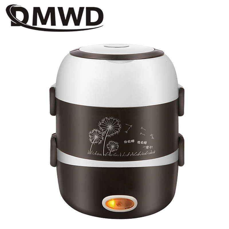 DMWD Electric Mini rice cooker 2/3 layers stainless steel liner portable egg boiler steamer food warmer lunch box multicooker 2L