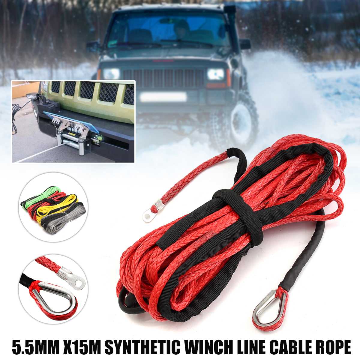 5500 lbs spil reb string line kabel syntetisk slæbetov 15m bilvask syntetisk vedligeholdelse string til atv utv off-road