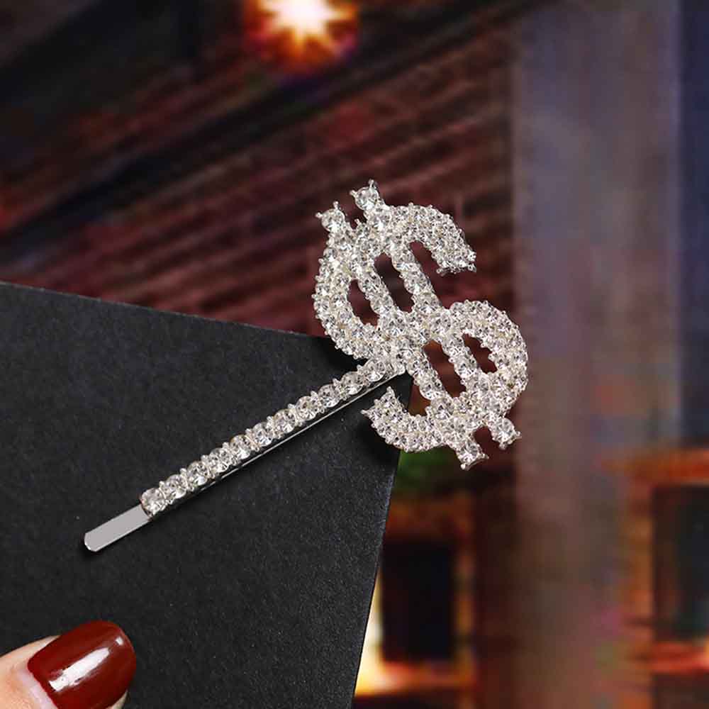 Engelska brev ord strass kristall hårklämma hårnål hårgrepp hårspännen nål flicka silver hårspänne prydnad hår: 5
