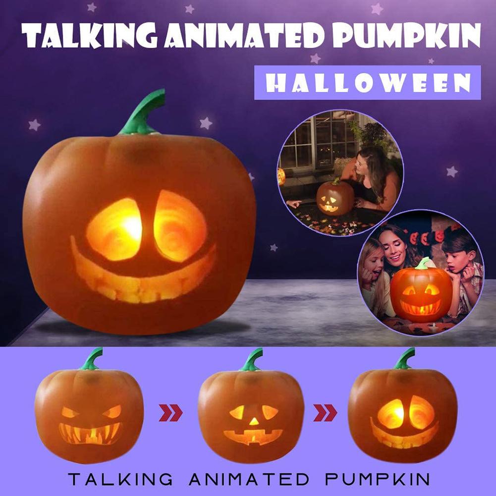 Halloween Flash Talking Animated LED Pumpkin Projection Lamp for Halloween Home Party Pumpkin Lantern Home Decor Props: 3 in 1