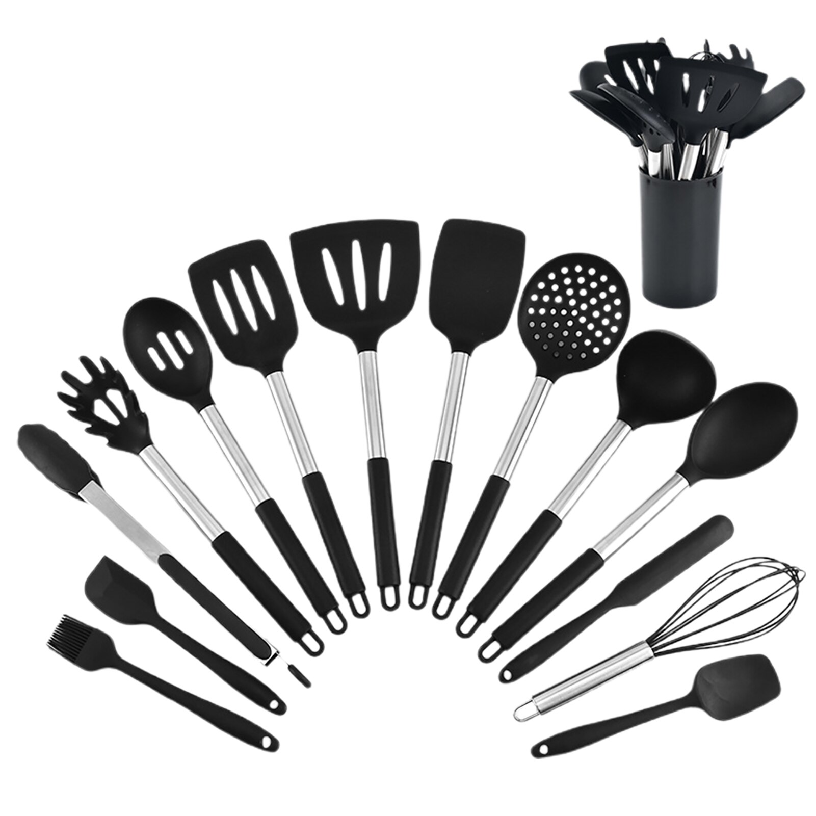15 stk let rengøring anti skoldning restaurant varmebestandig non-stick hængende suppeske hjem ridsesikkert kogegrej sæt: Sort