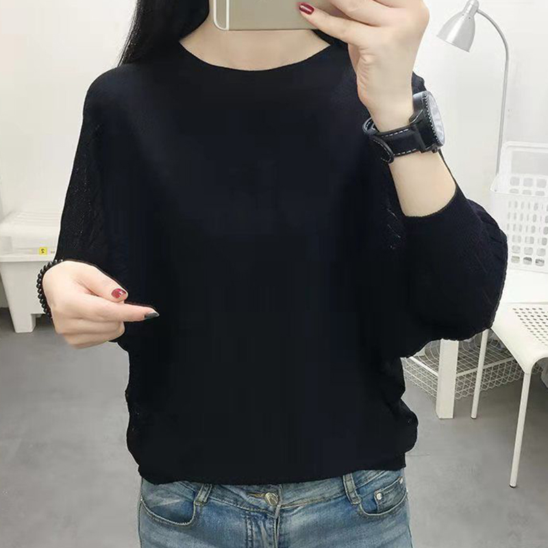 Herfst Winter Elegante Mode Effen Eenvoudige Trui Dames Batwing Mouw Losse Casual Wild Breien Trui Top Vrouwen Jumper: M / Black