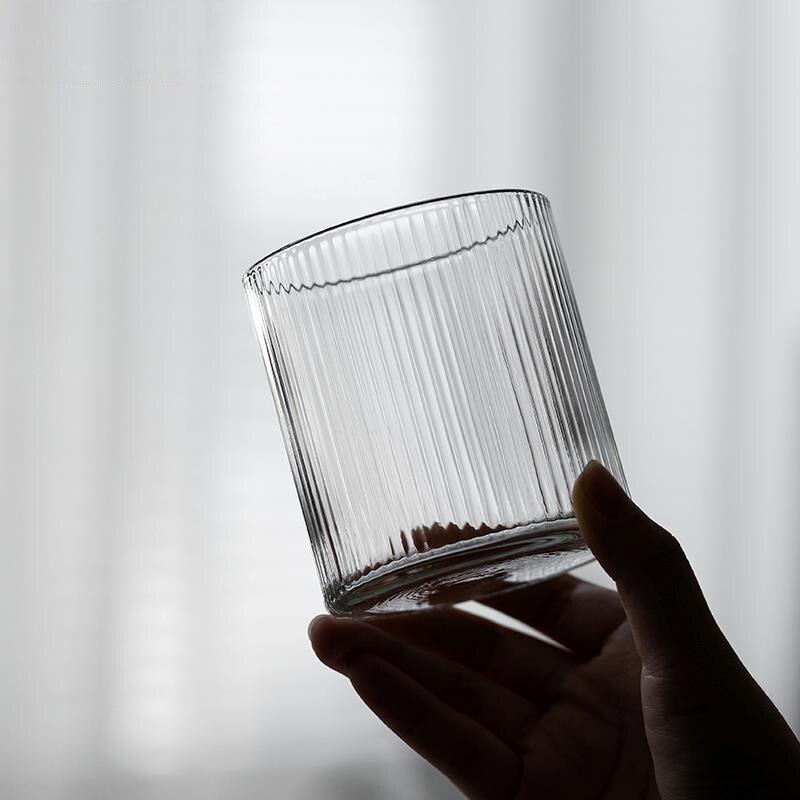300ml/ handgjorda värmebeständiga glasskål rakt randigt glas isat latte americano kopp japanskt vertikalt glasvattenglas
