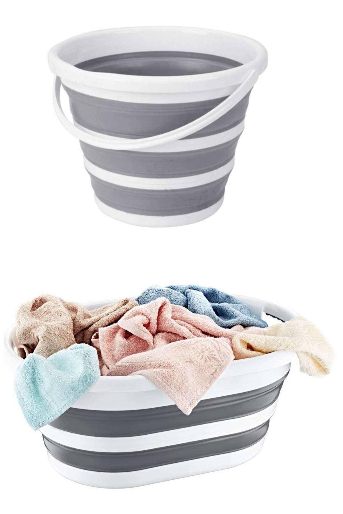 Foldable Laundry Basket Silicone Accordion Bucket 2 Set