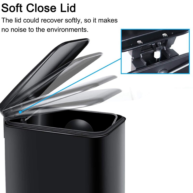 Rectangular Small Trash Can with Lid Soft Close, Bathroom Trash Can with Removable Inner Wastebasket