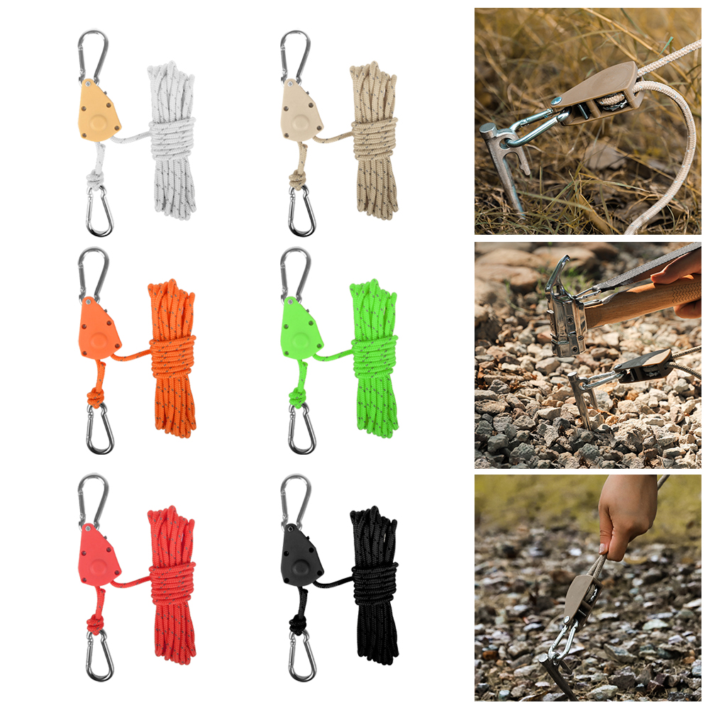 1pc 4M Camping Rope Quick Setup Outdoor Guy Lines Adjustable Tent Tie Downs Rope Hanger For Canopy Kayak Canoe Grow Light