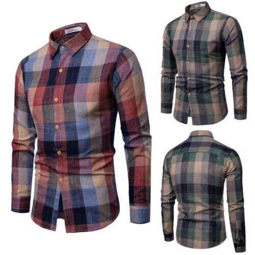 Luxury Men's Stylish Casual Dress Shirt Slim Fit Shirt Long Sleeve Formal Tops Male Plaid Turn Down Collar Top Shirts