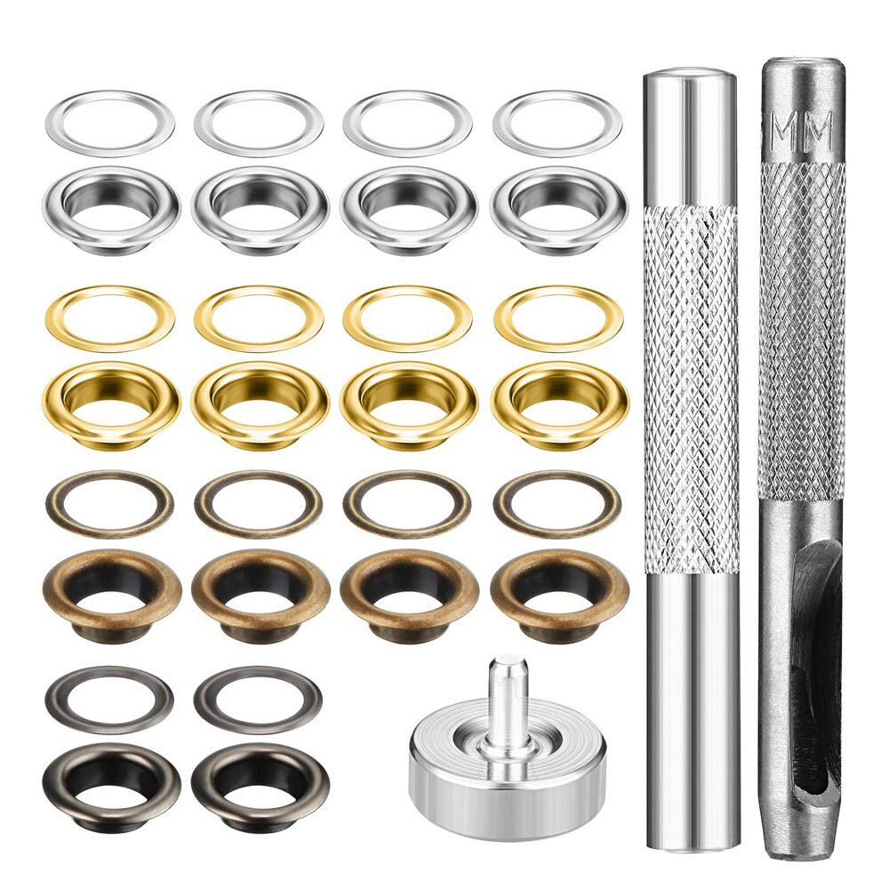 400Pcs 4 Color Brass Grommet Eyelets Kit Tool 1/4" with Installation Tools for Leather Craft Making Clothing Repair Decoration