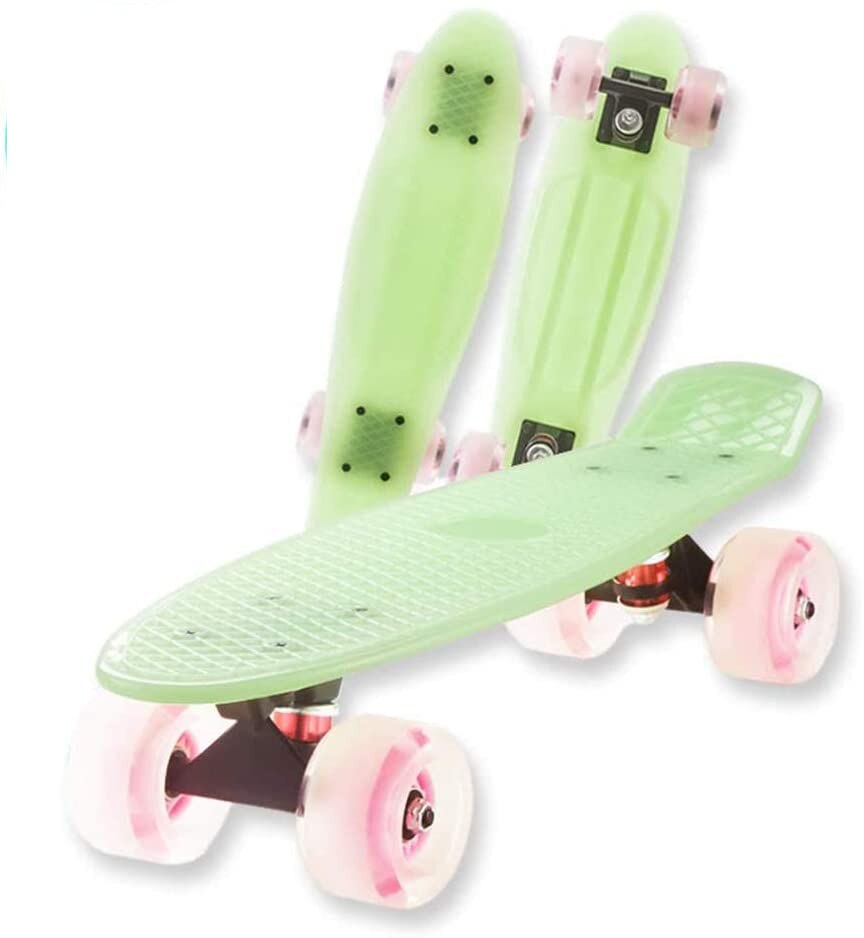 Flashing Skateboard Single Kicktail Mini Cruiser Rocker Board Plastic 4 Wheels Teenager Adult Sidewalk Skating Street 6 Colors: green / with light