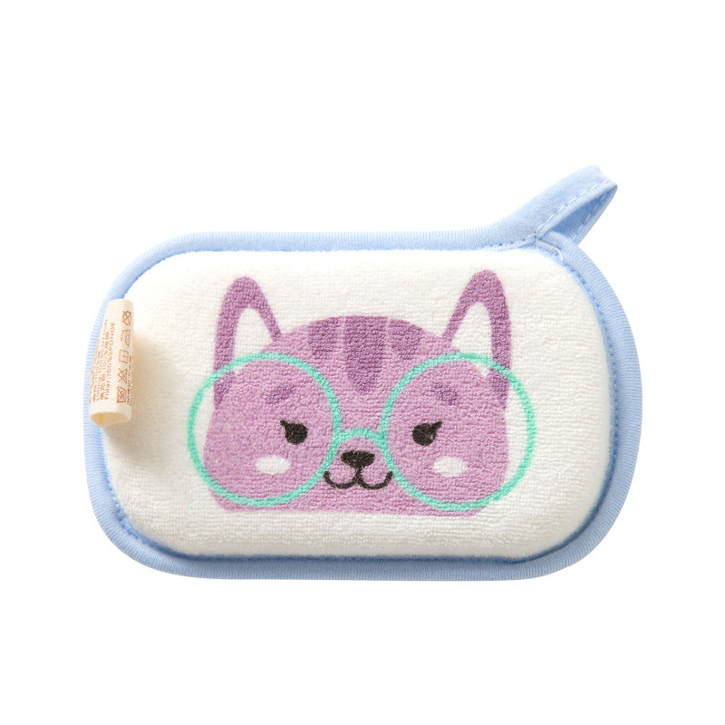 Ducha de bebé de oso y gato Zorro, esponja de baño cómoda para frotar para bebés pequeños esponjas de baño para niños, Toalla de baño para el cuerpo de algodón: Morado