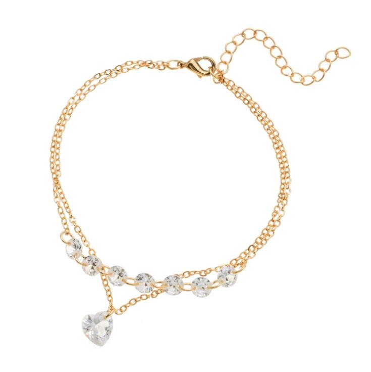 Korea Jewelry Multi-layer Crystal bead Heart Chain Bracelets For Women Girls Friendship Best CB007