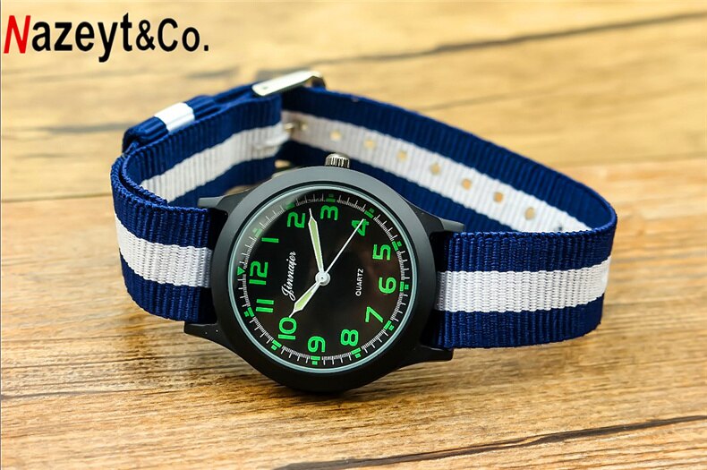 Nazeyt märket lyx barn armé klocka pojkar och flickor sport lysande händer nylon kvarts armbandsur klocka relogio