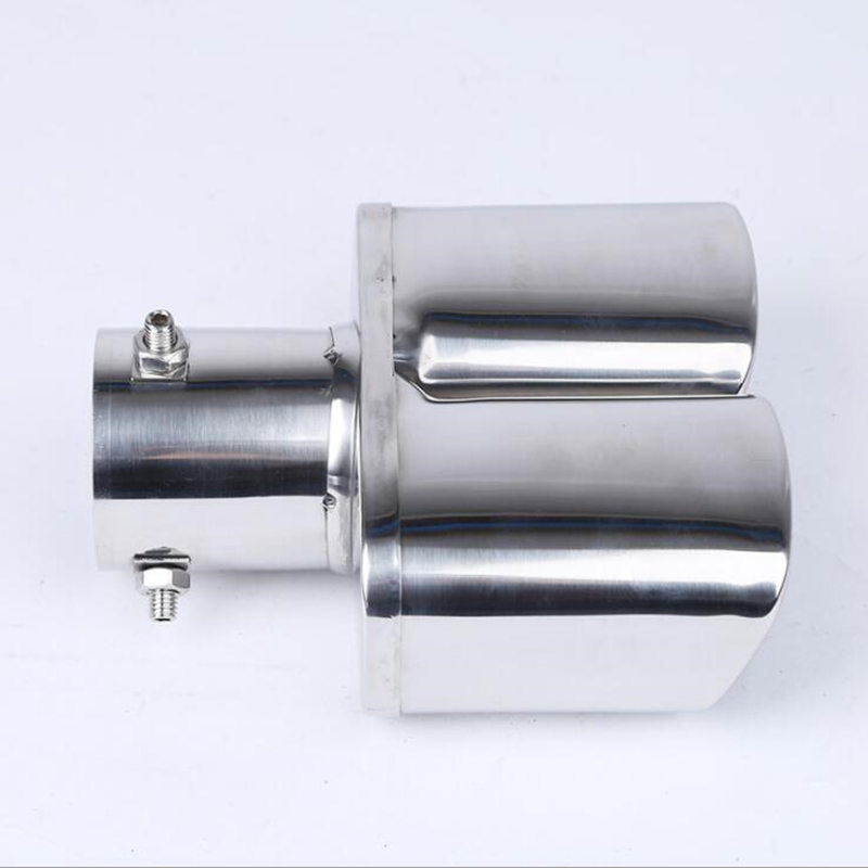 Rustfritt stål eksos 1 to 2 dobbel rør krom trim modifisert bil bak hale hals foring bøy / rett firkantet eksos lyddemper