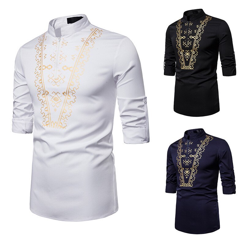3 farben herren-Casual Shirt Drucken Totem Lange Hemd Afrikanische Wind Shirt