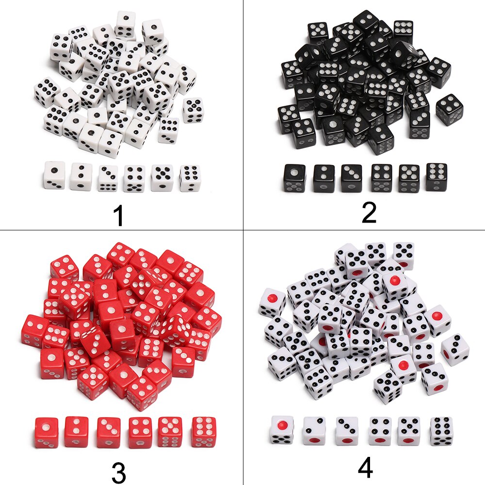 50 pièces/sac dés 8mm dés en plastique jeu à boire dés Standard Six faces dés fêtes d'anniversaire jeu de société outil de divertissement