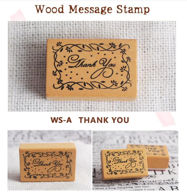 1 unidad/lote, sello de madera con mensaje de bendición, DIY con amor, gracias por la decoración de colección de recortes, 5 diseños exclusivos: Thank you