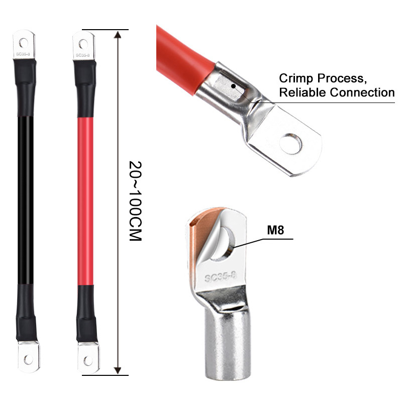 Battery Inverter Connect Cable M8 Terminals 12V 24V 48V 72V 500V 600V RV Copper Wire Cable 8/6/4 AWGCar Battery UPS
