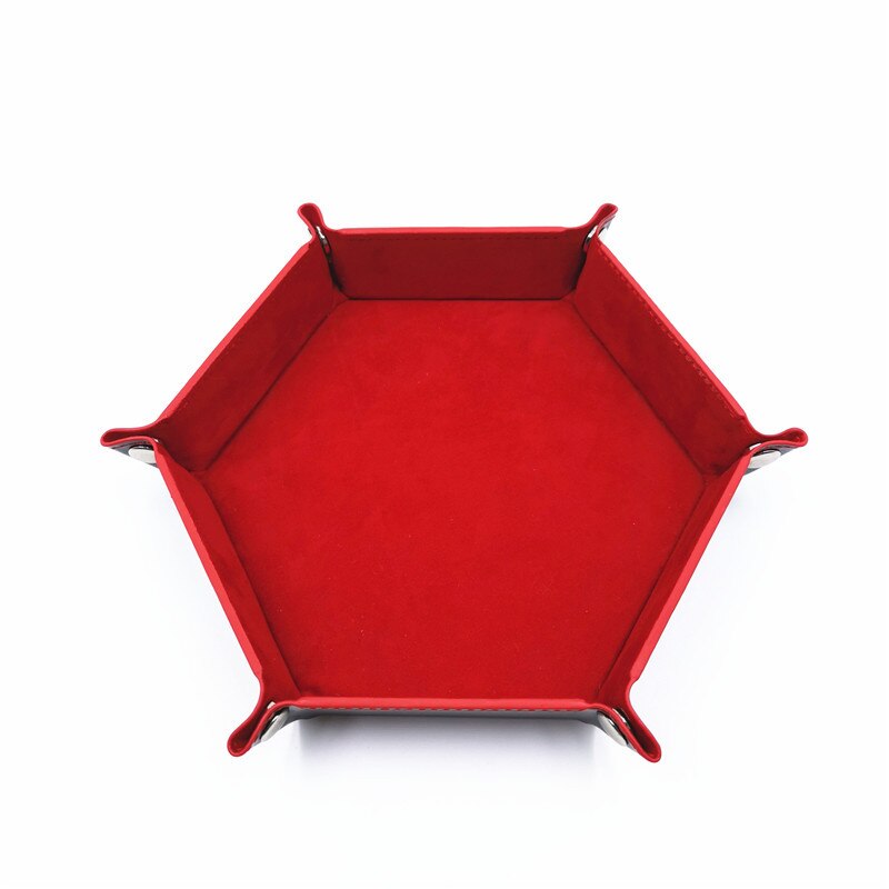 Hexagone pliable plateaux de rangement en cuir PU velours dés plateau bureau clé portefeuille boîte de rangement de pièces divers plateau 18*18cm: Red