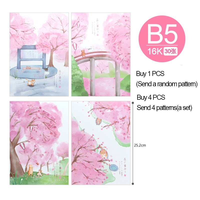 1pcs B5 Cute Stationery Cute Notebook Set Simple Small Fresh Girl Personality Diary Card School office Supplies: Cherry blossomrandom
