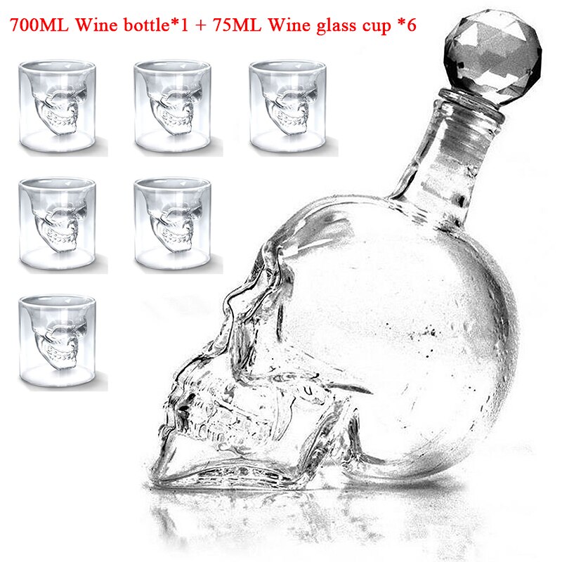 1000Ml High-End Creatieve Schedel Glas Whisky Wodka Wijn Kristallen Fles Geesten Kopjes Transparant Wijn Drinkbekers Bar thuis: 700ML SET