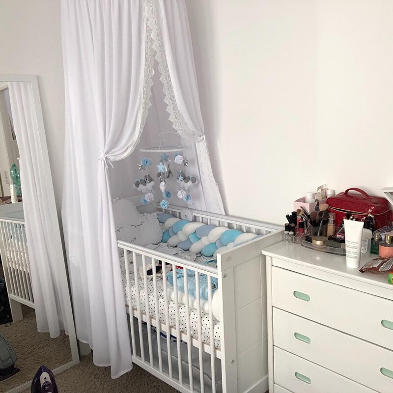 Auvent de lit rond rose blanc/gris, rideau de berceau pour bébé fille, avec dentelle, tente de jeu pour enfants, dôme suspendu, chambre d&#39;enfant