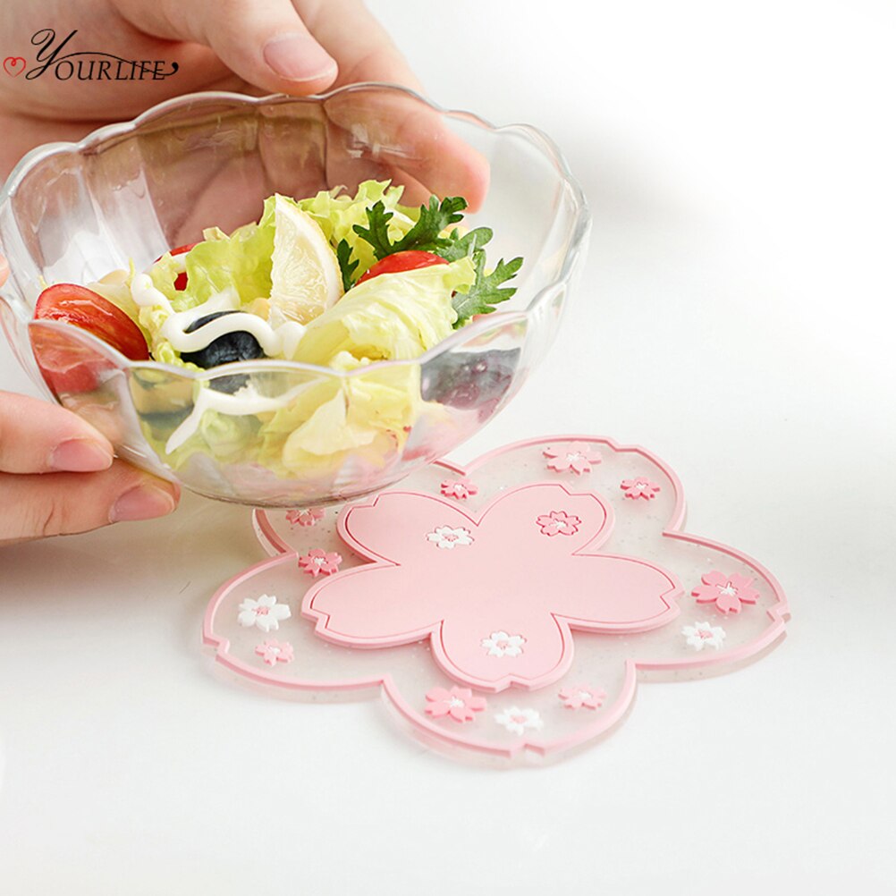 Estera de mesa de aislamiento térmico de flor de cerezo, alfombrilla antideslizante para taza de té, Oficina familiar