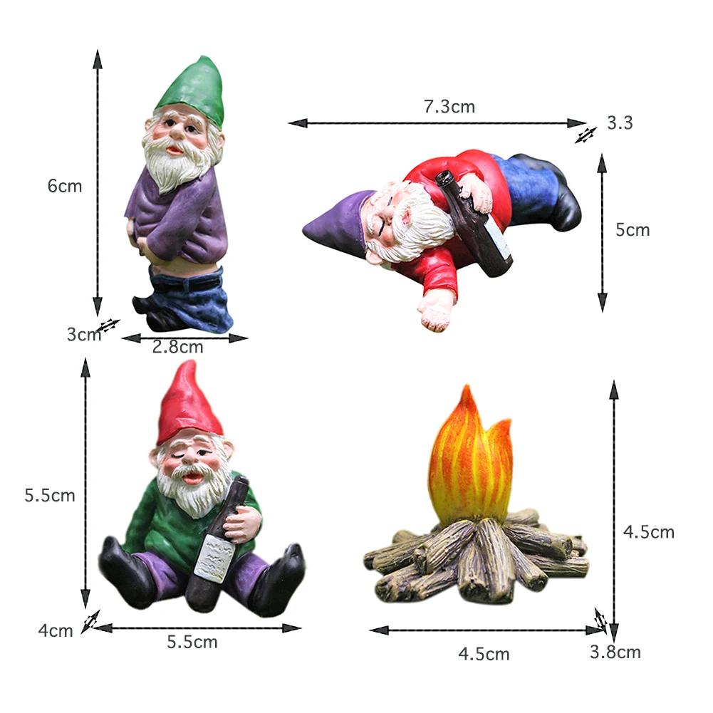 1pc fehave-dekorationer med berusede nisser, miniature-ornamenter, mini-dværgbålstatuer til plantekasse, blomsterpottedekorationstilbehør