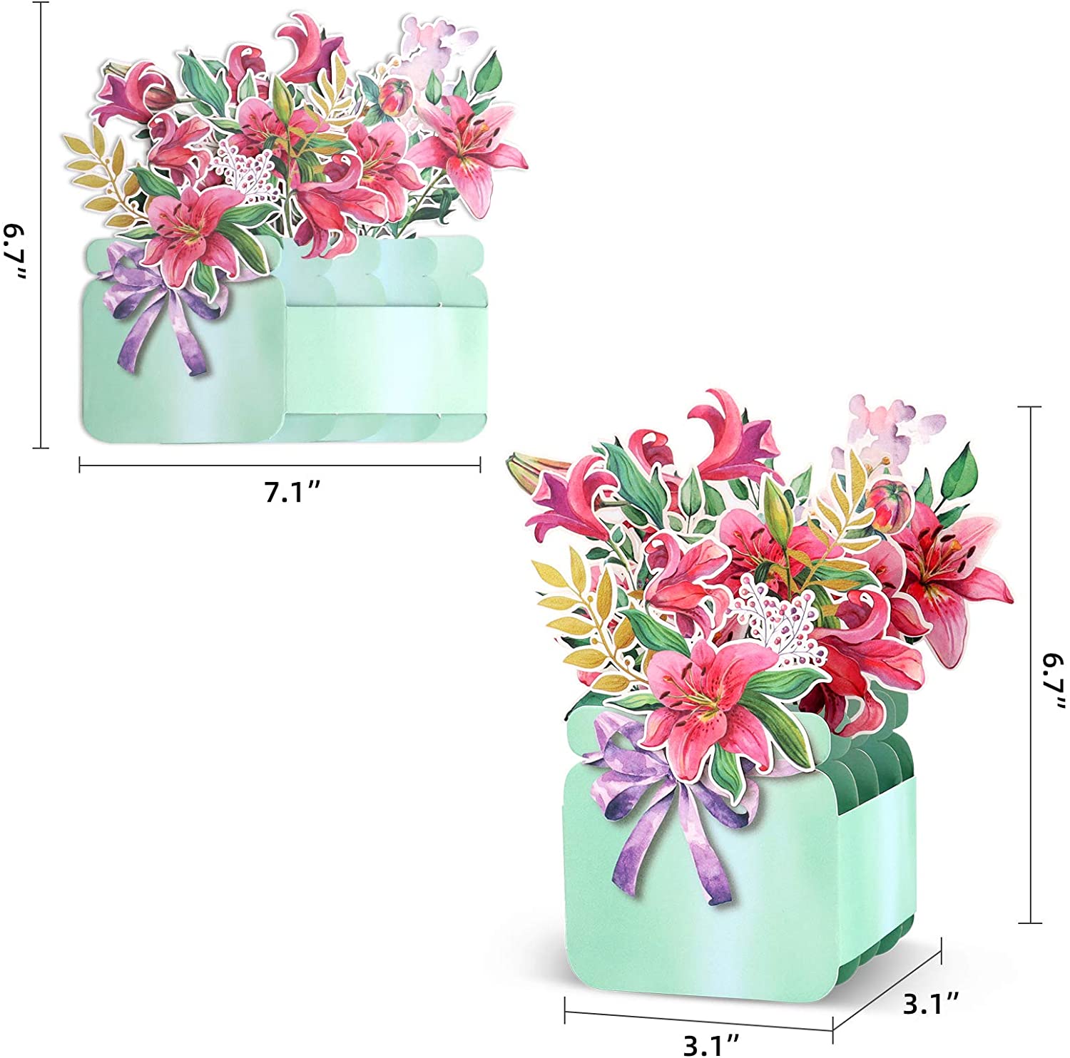 Lirio florero 3D, tarjeta emergente, tarjetas de felicitación de lirio rosa, tarjeta de agradecimiento, obtener buena tarjeta, flores 3D, tarjeta de flores Pop-Up