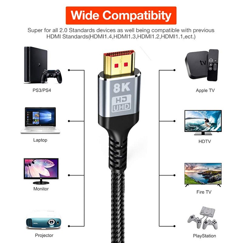 8k @ 60hz hdmi kaapeli hdmi 2.1 kaapeli 48 gbps optinen kuitu  ps5 ps4 hd tv box projektori audio video hd kaapeli 1m/1.5m/2m/3m/5m