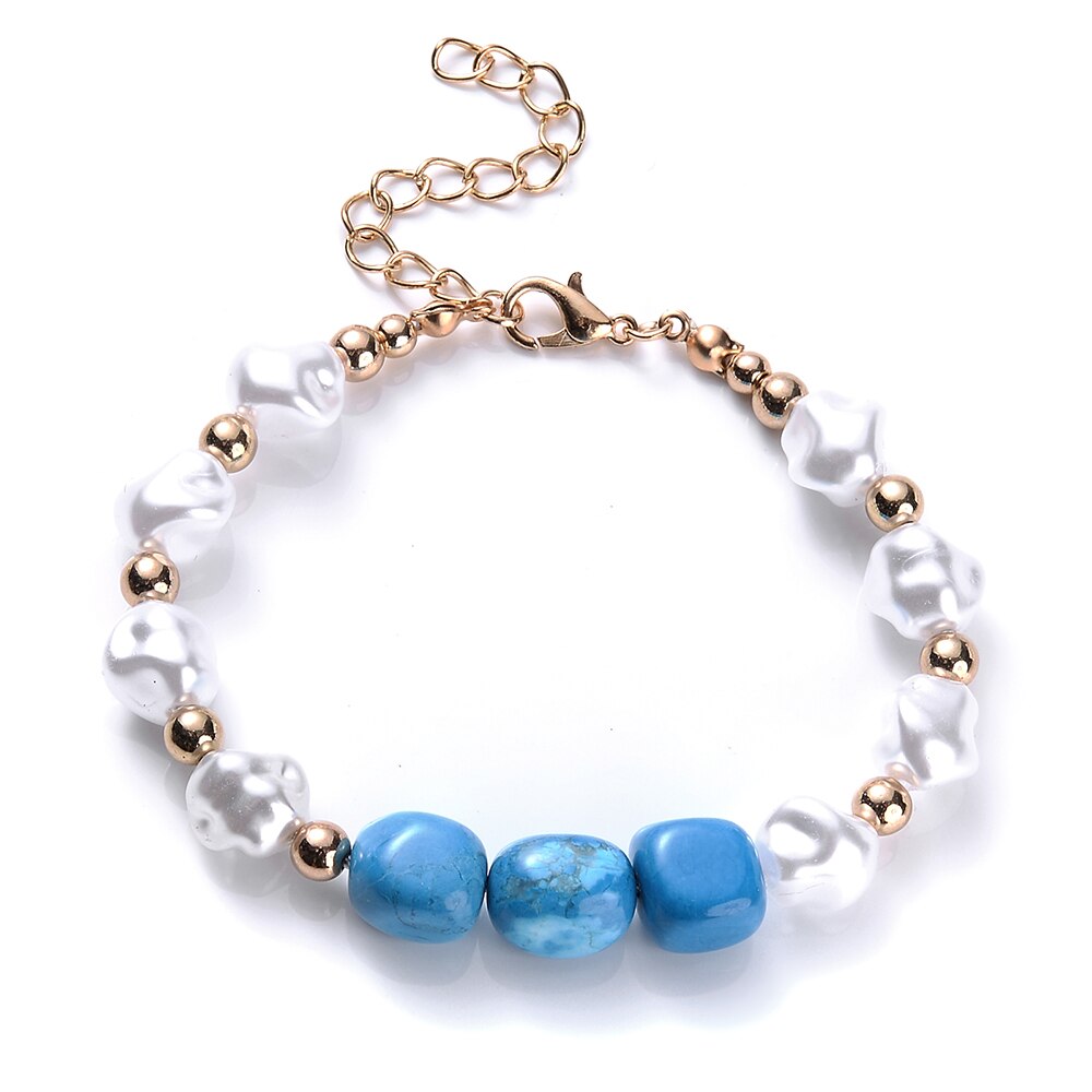 2022 Zomer Charm Star Hanger Blue Stone Armband Voor Vrouwen Unieke Onregelmatige Parel Kralen Link Chain Bohemen Armbanden