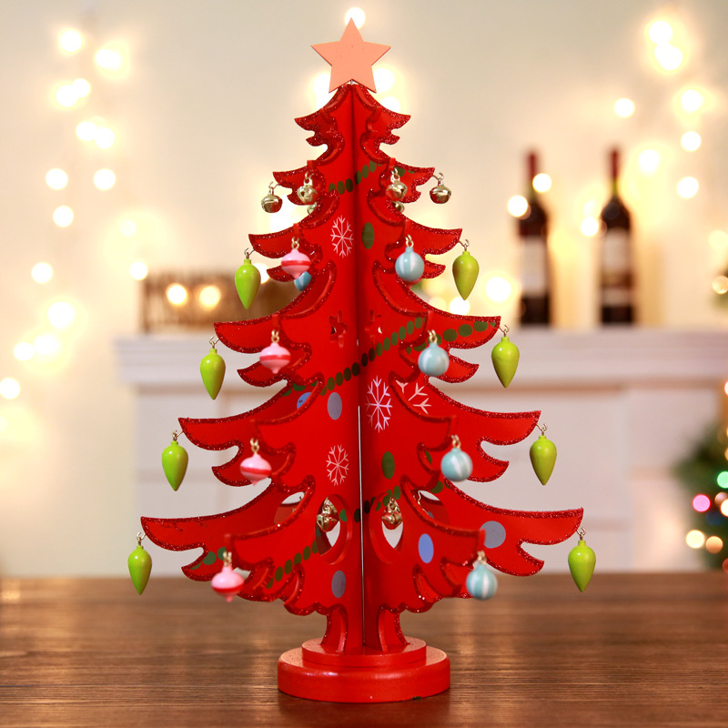 Christmas Decorations Three-dimensional Wooden Christmas Tree Wooden Office Cashier Desktop Decoration Props: red / 28cm