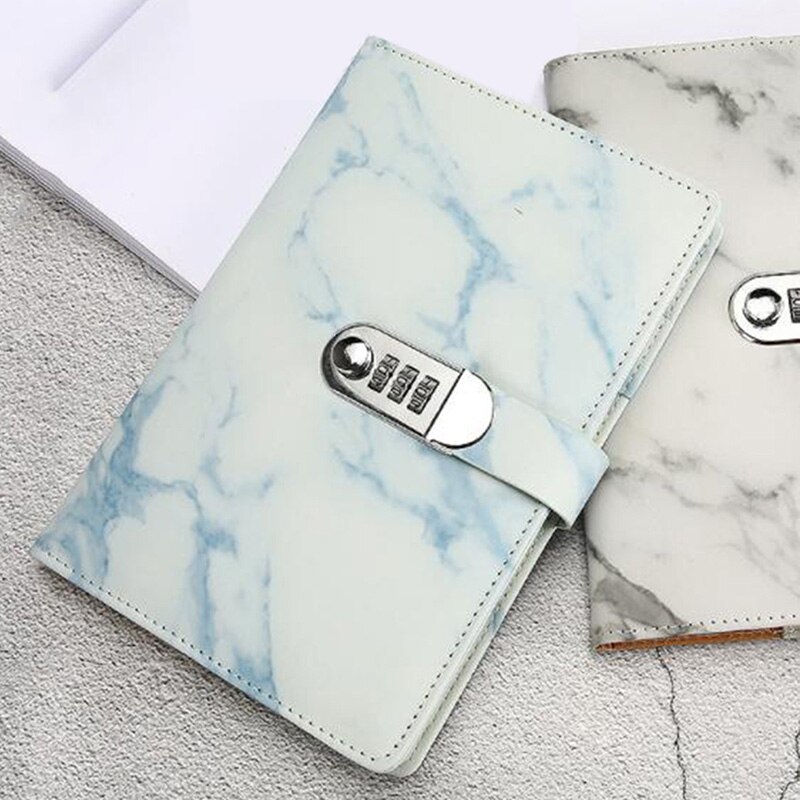 Anteckningsbok papper vintage läder marmor dagbok journal med kombination lösenord lås kod anteckningsbok skolkontor brevpapper