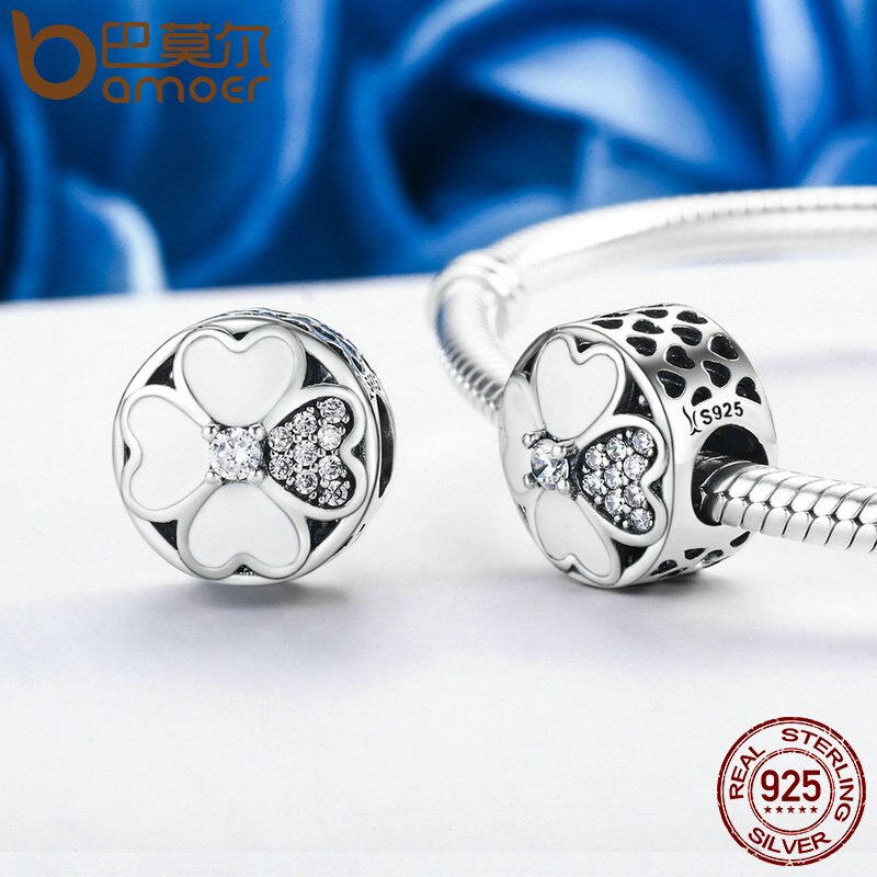 Bamoer Authentieke 925 Sterling Zilveren Hartvormige Bloemblaadjes Van Liefde Clover Kralen Fit Charm Armbanden Voor Vrouwen Sieraden SCC250