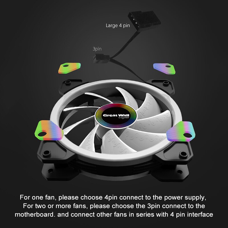 Great Wall PC Case Fan Cooler RGB 120mm 4pin LED Cooling Fans for PC Silent Heatsink 12V Dual Halo Computer Fan RGB Cooling