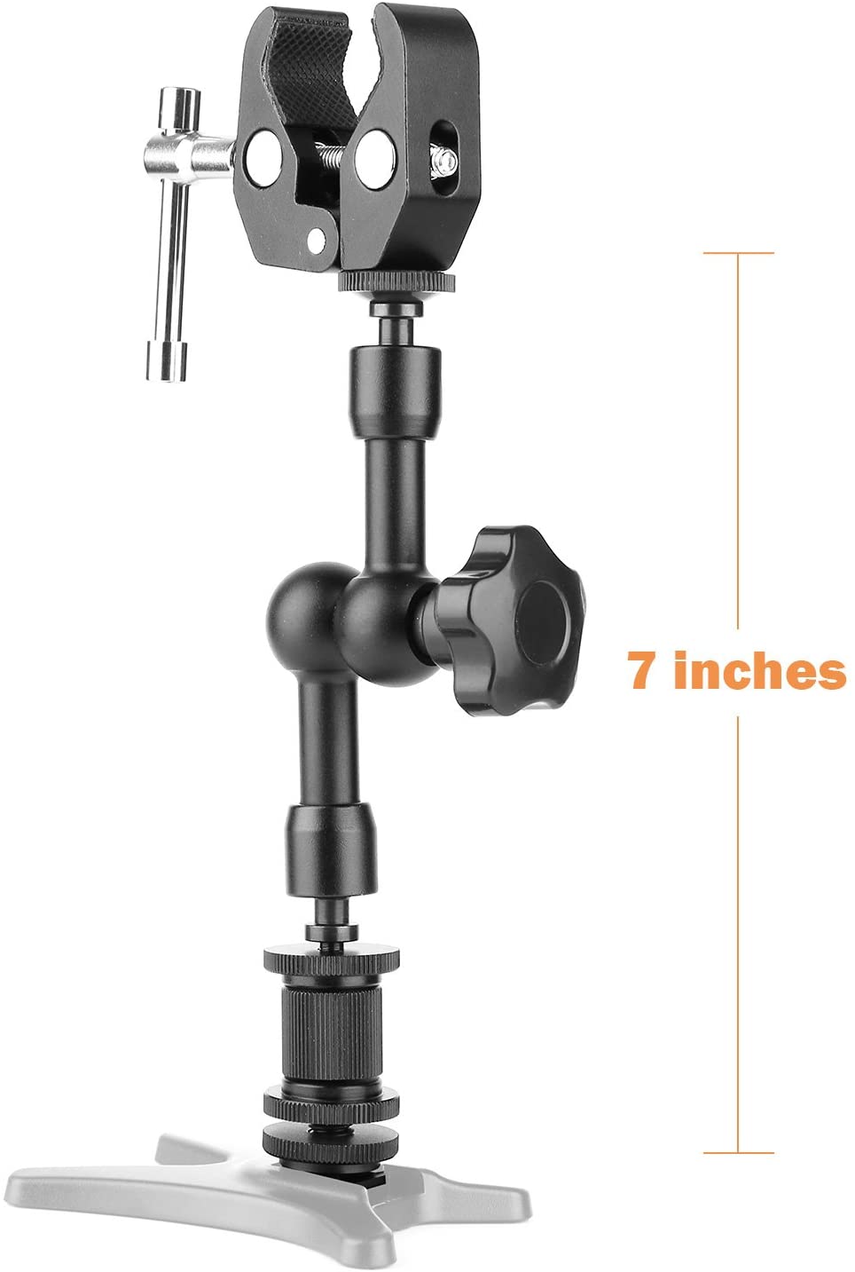 Magic Arm 7'' Articulating Friction Arm Super Clamp Adjustable Rod Clamp Pliers Clip with 1/4'' and 3/8'' Thread for DSLR Camera