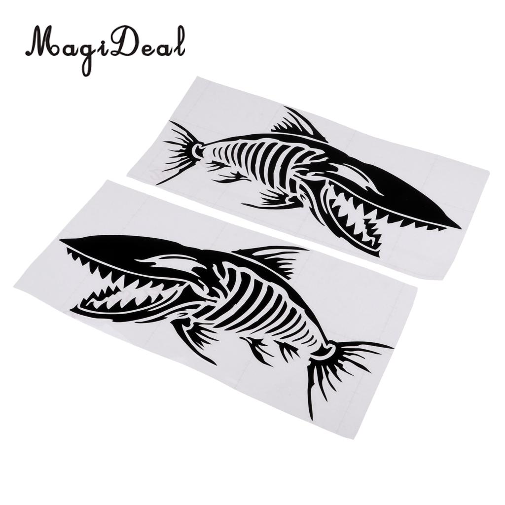 1 Pair Black Skeleton Fish Bone Stickers Cool Funny Decal for Car Kayak Ocean Boat Truck Bicycle Graphics - Waterproof &amp; Durable