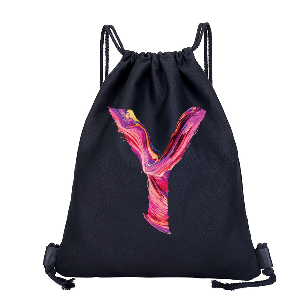 26 Initials Print Drawstring Bag Backpack Men and Women Beach Sports Travel Backpack Kid Supplies Bag Portable Sundries Bag: PURPLE