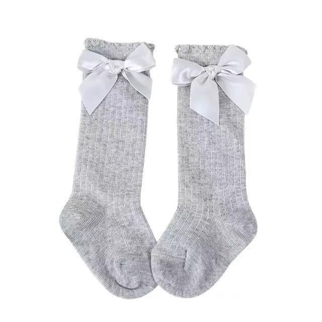 Zomer Lente Boog Sokken Mesh Pasgeboren Baby Meisjes Kids Voor Kerst Winter Antislip Badstof Katoen Sokken Prinses Knie hoge Lange: Gray