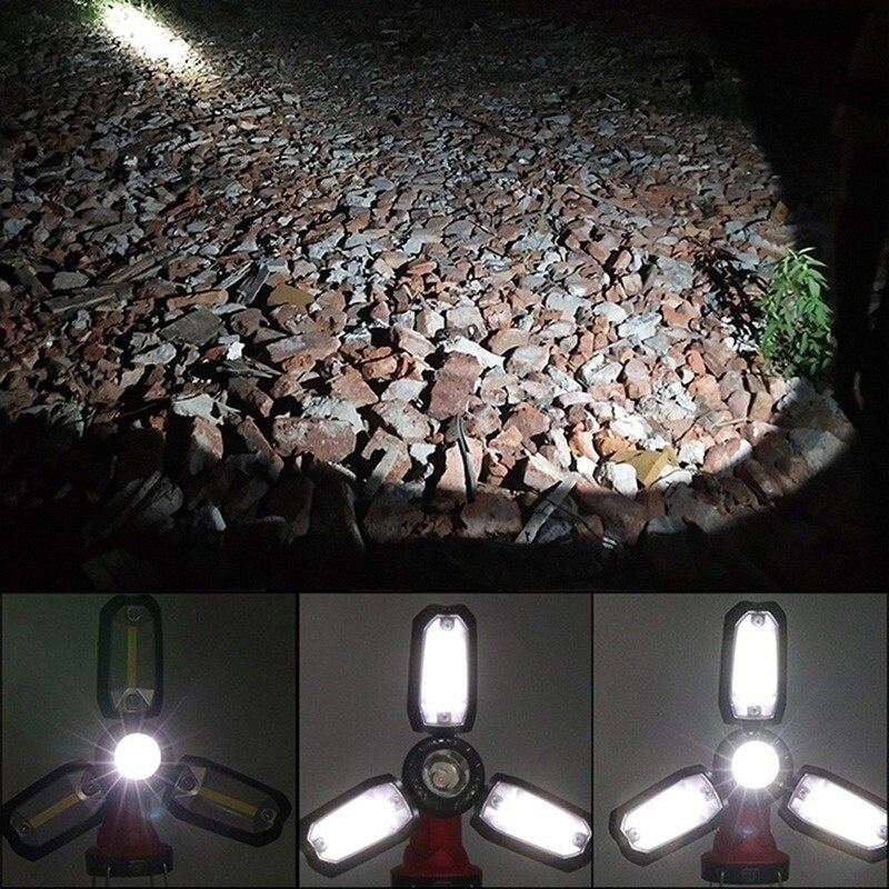 Handheld LED work light COB LED inspection work light 90°rotation folding camping light portable tent LED light charging via USB