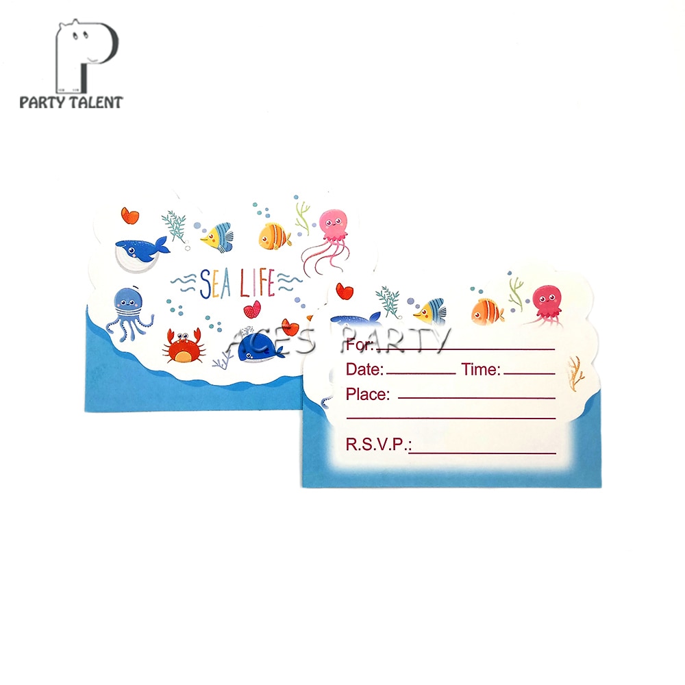 Party supplies 8pcs Seaworld Marine Animals Sea Life theme invitation card invitations for kids birthday party decoration