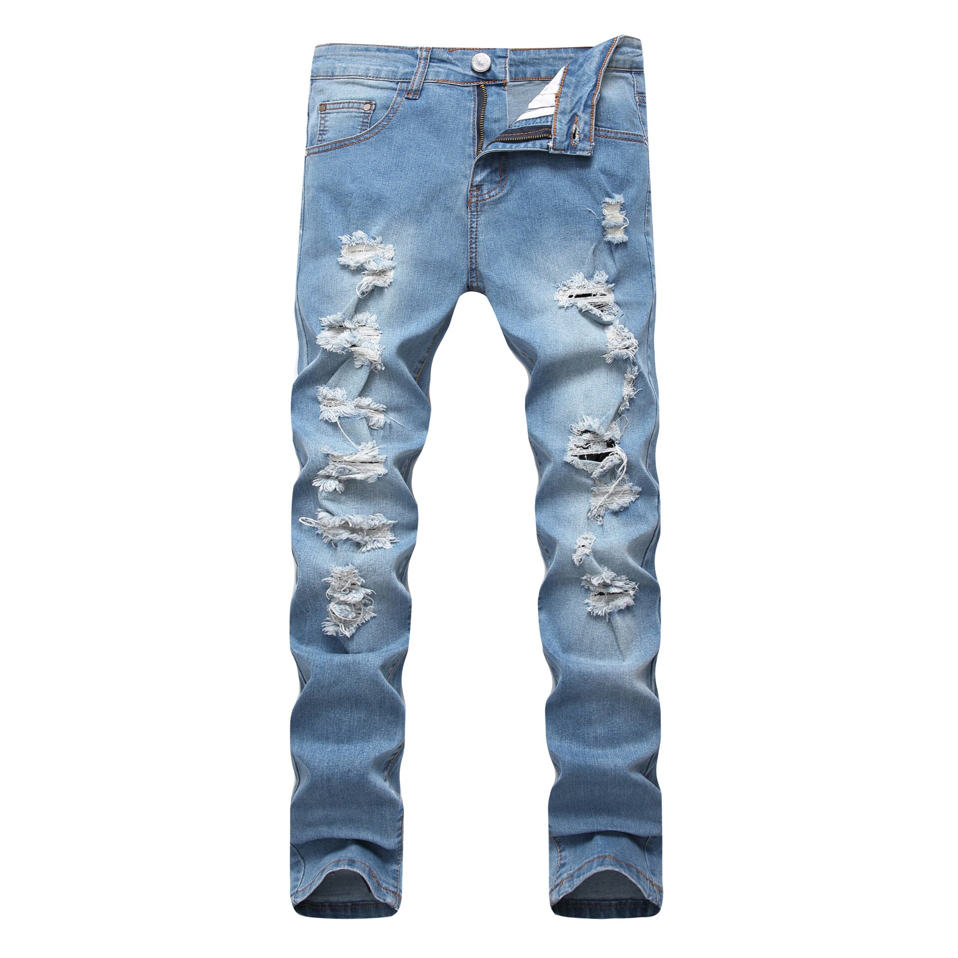 Plus Size Men's jeans Skinny Casual Ripped Hole Patchwork Pants Slim Streetwear Pencil Denim Bandage Trousers spring Autumn Men: 40