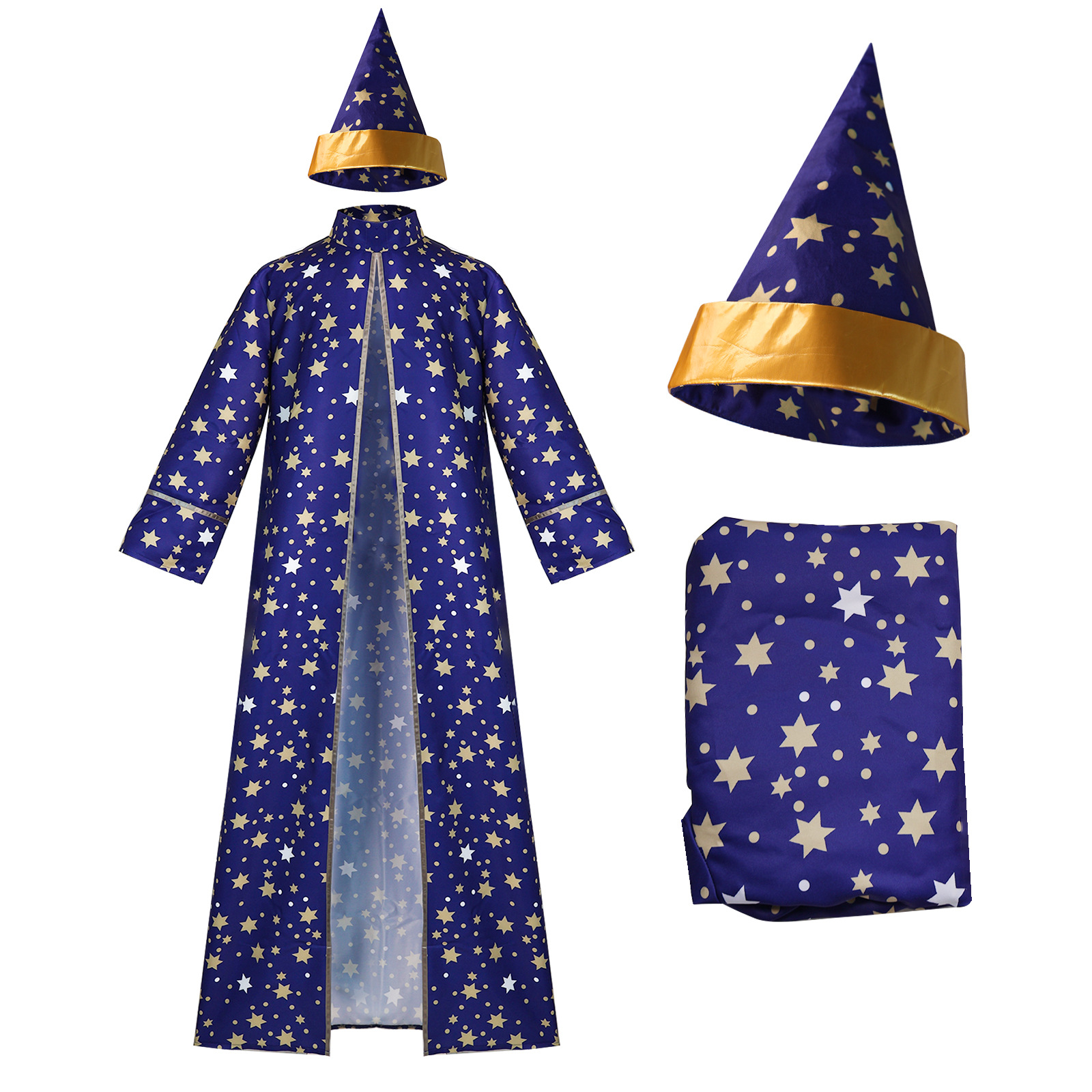 Traje mágico mágico masculino com robe azul manto chapéu estrela lua mágico feiticeiro cosplay traje adulto rpg conjunto de roupas: XS (equipamento de primeiros socorros) / Preto