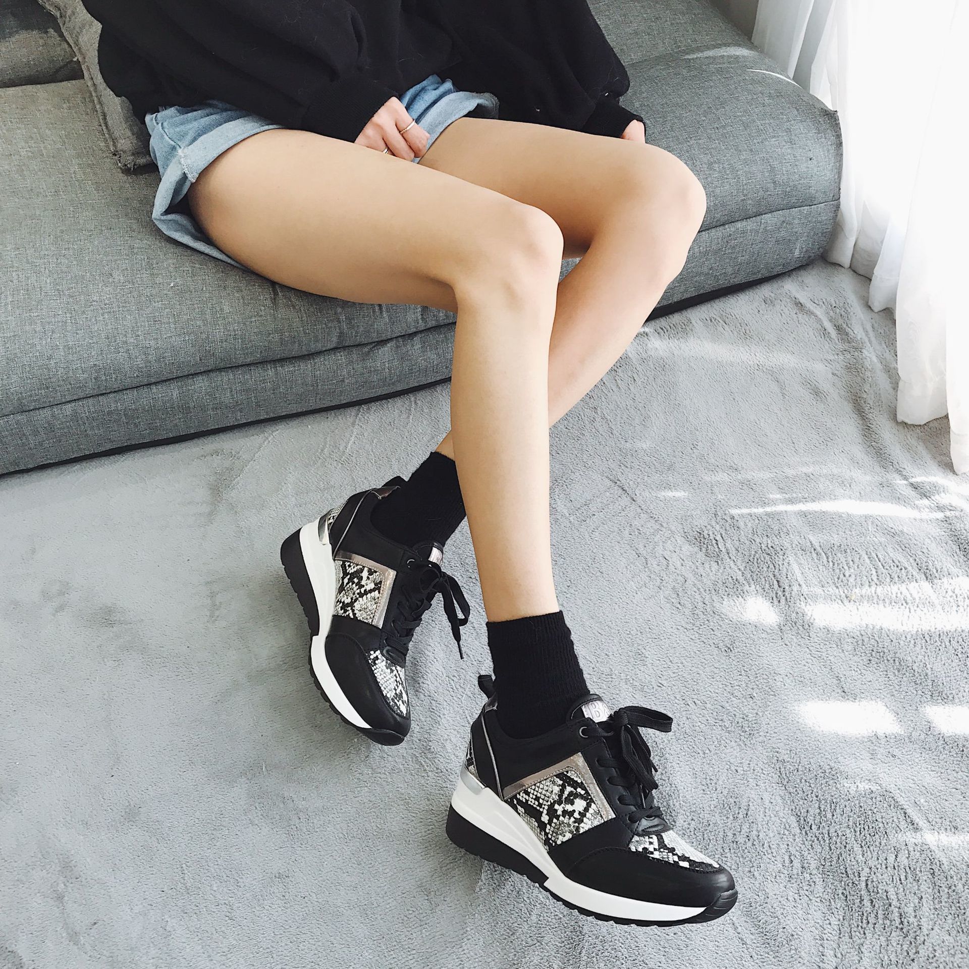 Kvinder leopard sneakers vinter efterår platform kiler dame sko slange mønster afslappet stil
